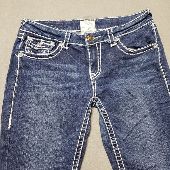 L.A. IDOL Thick Stitching Bling SKINNY JEANS sz 9 / 31 CRYSTAL STUDS Flap pocket - Picture 5 of 16